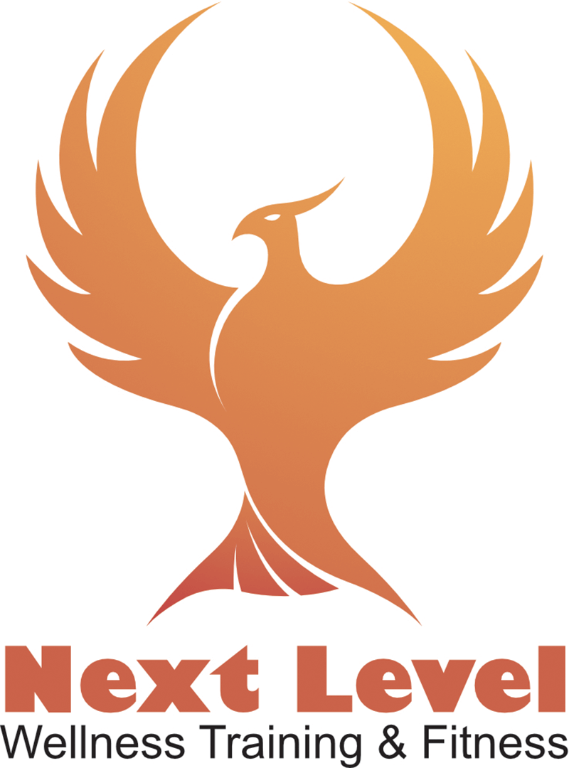 Orange phoenix logo symbolizing rejuvenation and transformation for 'Next Level Wellness Training & Fitness' brand.